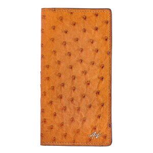 Stylish Long Wallet – Authentic Ostrich Leather - Autumn Orange Color